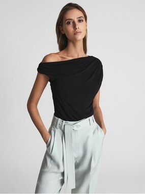 NWT Reiss Celia Short Sleeve Drape Top - Size XL